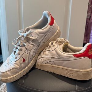 Red and white asics